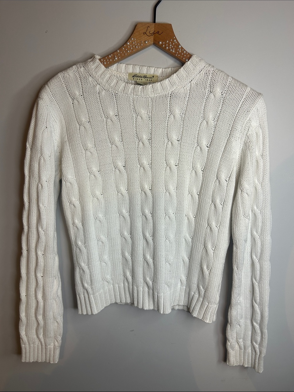 Eddie Bauer Ivory Cable Crewneck Sweater